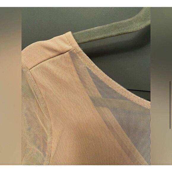 Bebe New Bodycon Solid Beige Nude Sheer Long Sleeve Ruched Mini Dress Xs - Picture 7 of 12